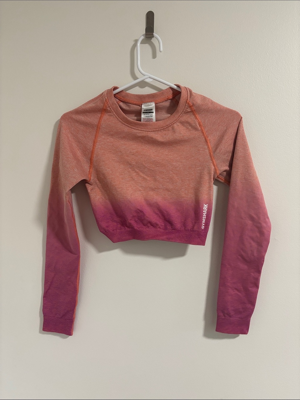 Gymshark Ombre Crop Long Sleeve Top in Coral and Magenta Size S